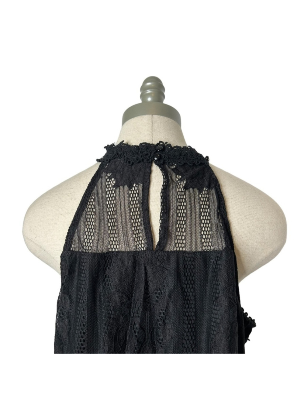 Ultra Pink Black Lace High Neck Halter Sexy Sleeveless Blouse Size Large - Picture 10 of 15